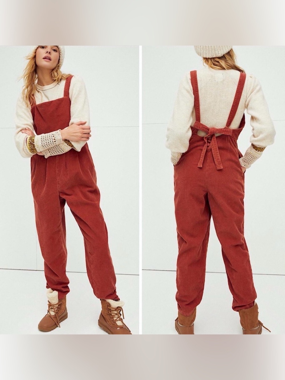 Free People Rust Red Corduroy Overalls